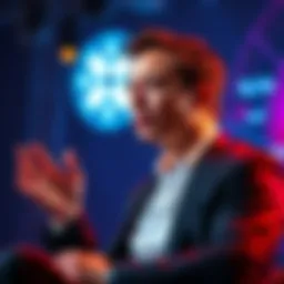 Elon Musk speaking at a conference about the future of money and the impact of AI on society