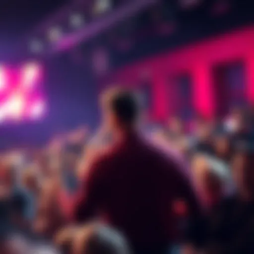 Elon Musk giving a speech, with a surprised audience reacting to his statement