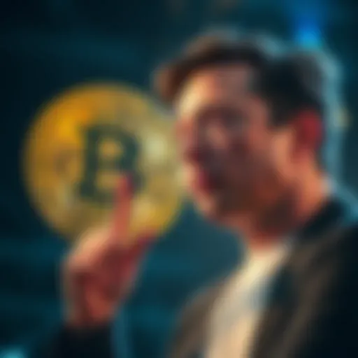 Elon Musk looking thoughtful with a Bitcoin symbol in the background