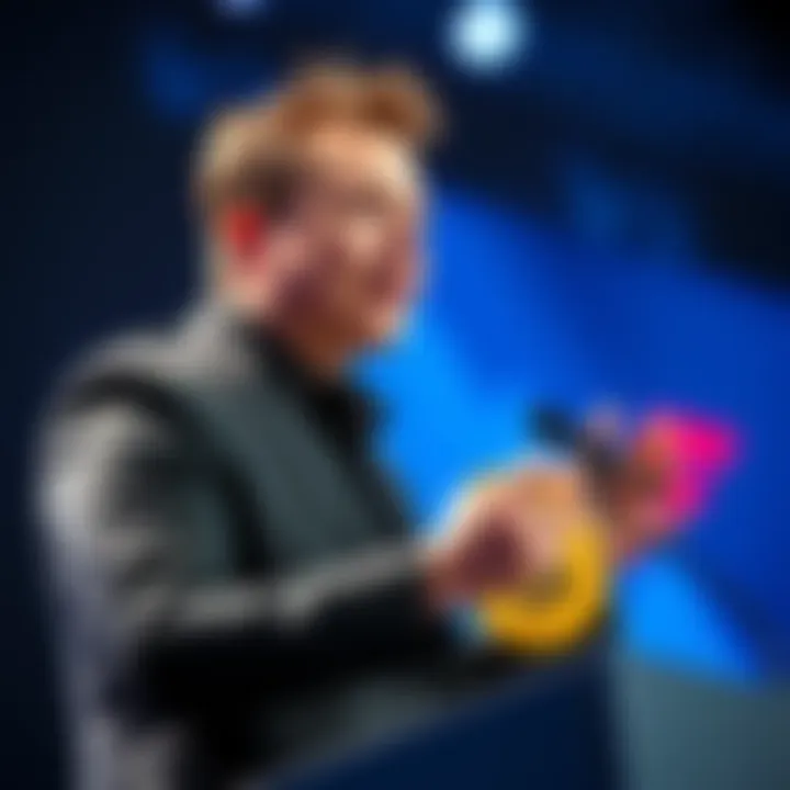 Elon Musk discussing Bitcoin Elon Musk speaking at a podium about Bitcoin as a financial alternative