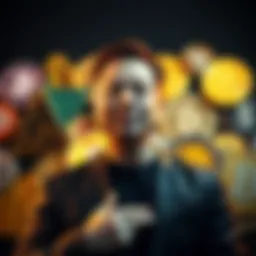 Elon Musk standing in front of various cryptocurrency symbols, showing support for the market