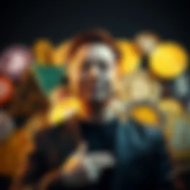 Elon Musk standing in front of various cryptocurrency symbols, showing support for the market