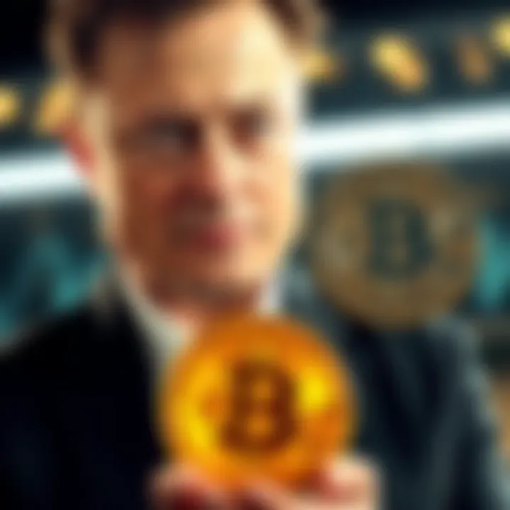 Elon Musk with Cryptocurrency Elon Musk looking concerned while holding a Bitcoin symbol, symbolizing the impact of his crypto warning on the market