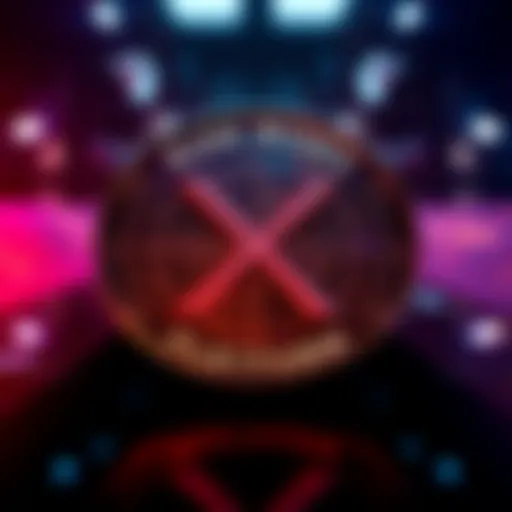 Elon Musk's X platform logo with graphics of cryptocurrency symbols