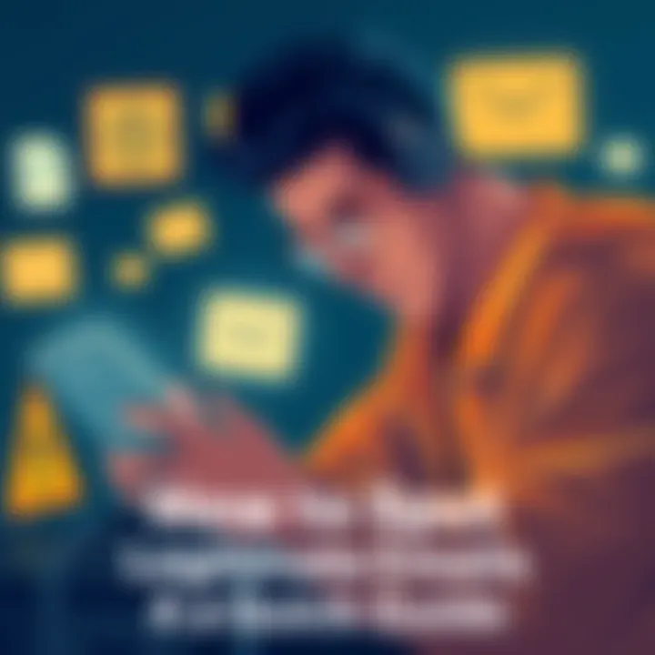 Illustration depicting a person analyzing an email for authenticity, featuring elements of caution and digital security, showcasing phishing signs.