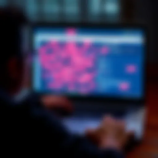 A person thinking about changing their email address to avoid spam. A laptop screen shows a cluttered inbox with spam messages.