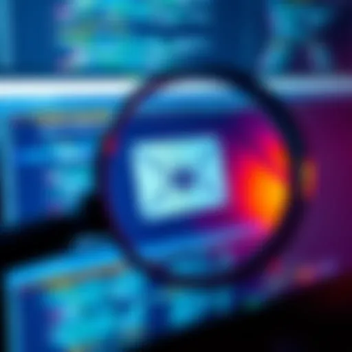 A close-up of a computer screen displaying an email with a magnifying glass over it, symbolizing scrutiny and investigation.