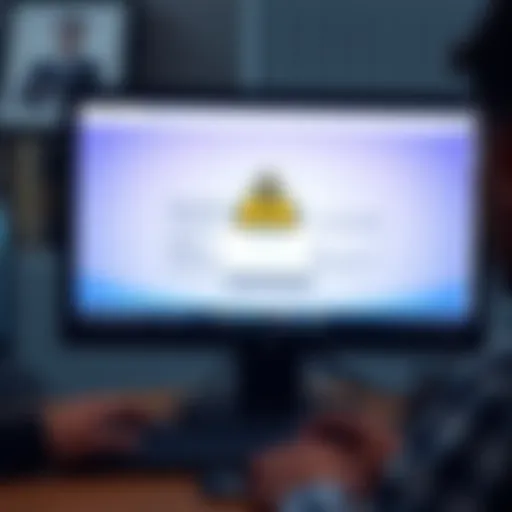 An email opened on a computer screen showing a warning sign about phishing attempts, with a concerned person in the background.