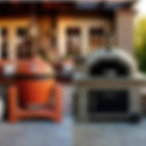A side-by-side display of Ember and Shadow Oven decor options showcasing their unique styles and colors against a backdrop of outdoor decor.