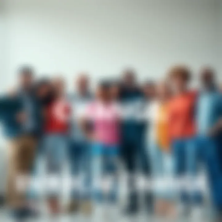 A diverse group of people standing together, smiling and supporting each other, promoting positivity and change.