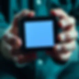 A close-up of a Ledger wallet displaying a blank screen, symbolizing a drained crypto account. The background shows a worried person's hands holding the wallet.