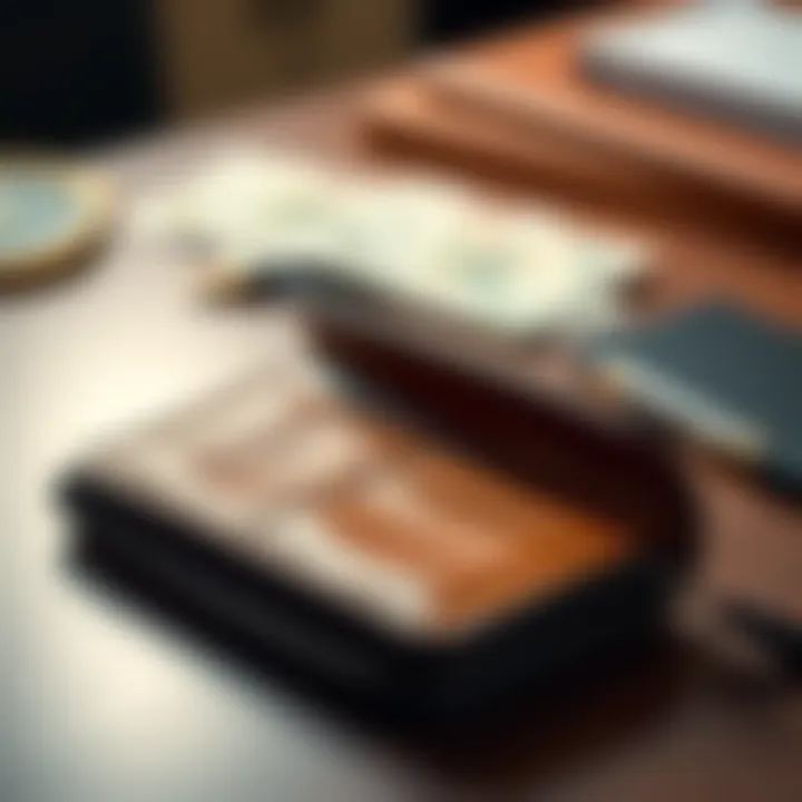 Empty wallet with no cash An empty wallet lying on a table, symbolizing the depletion of fiat currency reserves.