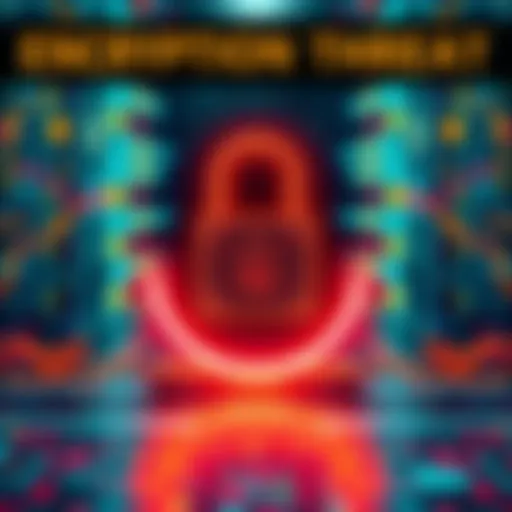 A graphic showing a lock symbol and a warning sign, representing potential threats to 256-bit encryption in cryptocurrency.