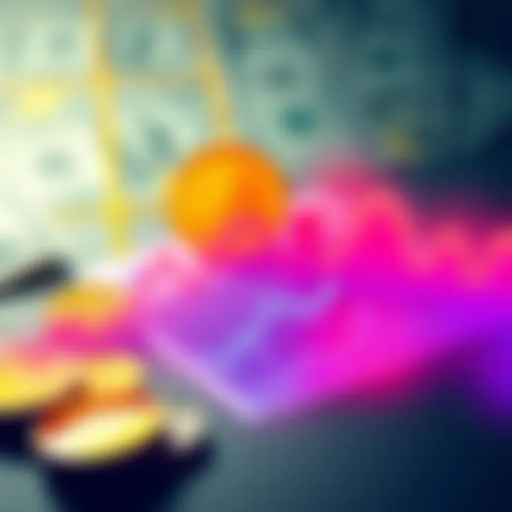 A graph showing a decline in altcoin values with a background of economic symbols like inflation signs and dollar bills.