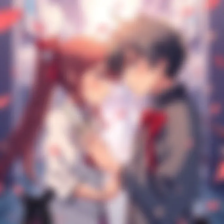 A vibrant illustration showing two characters, a strong female lead and a rival, sharing a moment of connection, symbolizing their transition from enemies to lovers in an anime style setting.