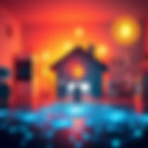 A visual representation showing the energy required to mine one bitcoin, compared to powering a household for many years, with home appliances and bitcoin symbols in the background.