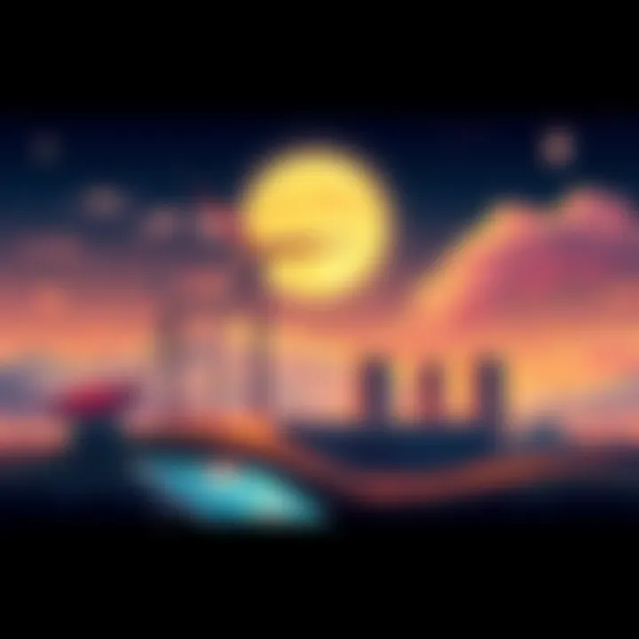 An illustration showing various energy sources like wind turbines, solar panels, and nuclear power plants, symbolizing the future of energy.