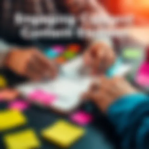 A person writing on a notepad with colorful sticky notes and markers around them, representing ideas for enhancing content effectiveness.