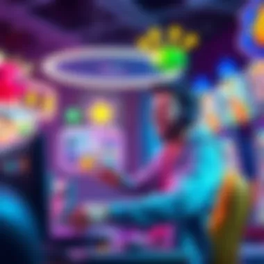 Engaging Game with Rewards A player excitedly receiving rewards in a fun game setting, surrounded by colorful graphics and engaging gameplay elements.