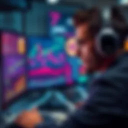 An engineer looking at a computer screen displaying cryptocurrency charts and USDC symbol while contemplating salary investment.