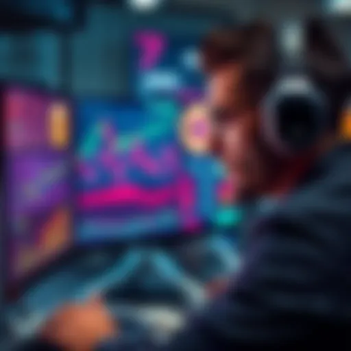 An engineer looking at a computer screen displaying cryptocurrency charts and USDC symbol while contemplating salary investment.