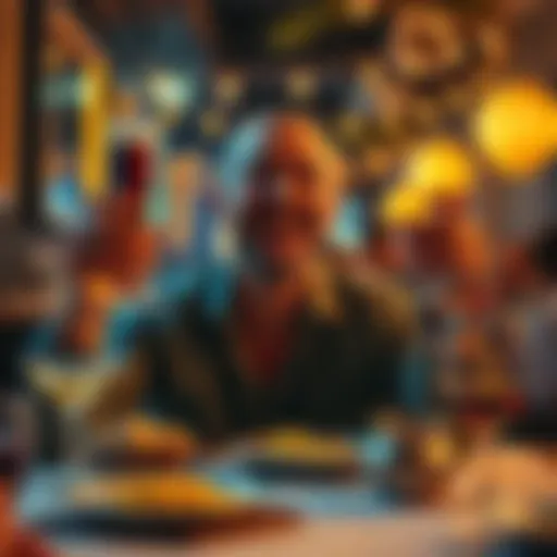 A person celebrating with a dinner and drinks, symbolizing using Bitcoin profits for entertainment expenses.