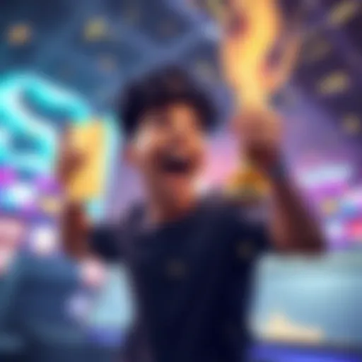 A person celebrating a big win with an epic item in a game during SRB, showing excitement and joy.