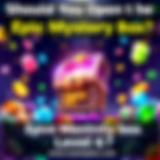 A player excitedly about to open the Epic Mystery Box Level 6, surrounded by colorful gems and rewards