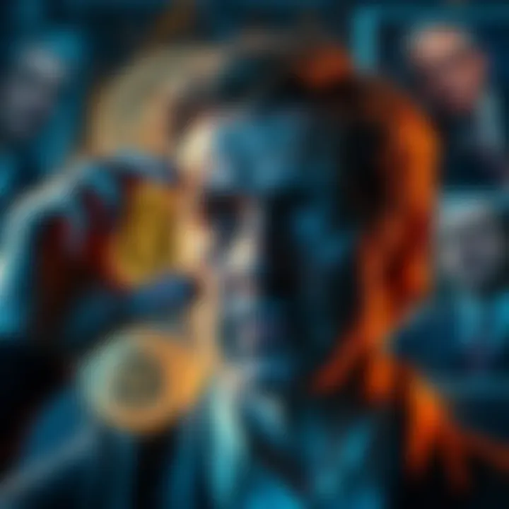 A person looking at a Bitcoin symbol with images of Jeffrey Epstein in the background, highlighting the controversial links