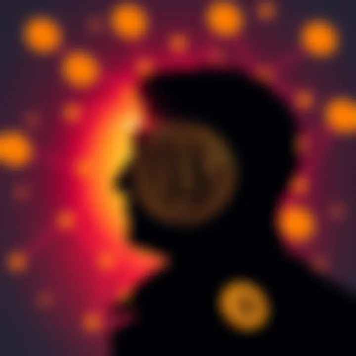 A graphic showing a silhouette of Jeffrey Epstein with Bitcoin symbols, representing the alleged ties between the two.