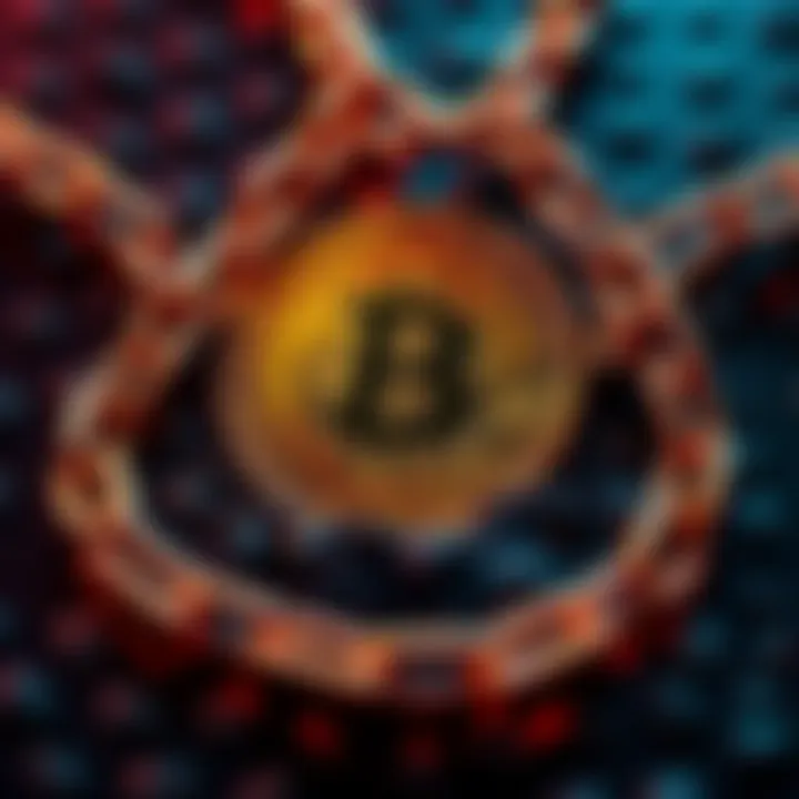 Graphic showing a Bitcoin symbol intertwined with chains, representing Jeffrey Epstein's ties to cryptocurrency and potential market collapse.
