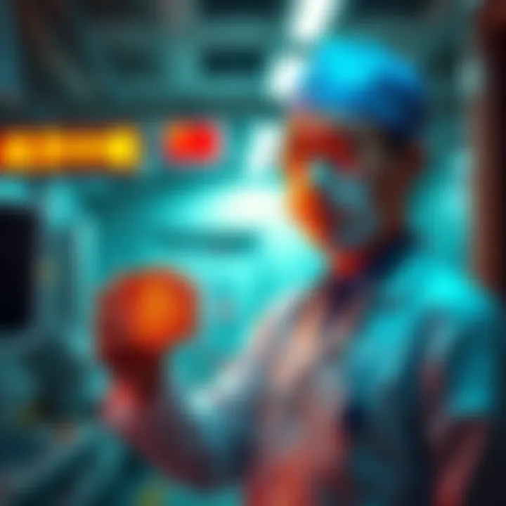 ER doctor holding Bitcoin Emergency room doctor in China holding a Bitcoin symbol, looking hopeful during a night shift