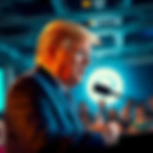 Eric Trump speaking at a podium about the rapid global adoption of cryptocurrency, with an audience engaged in the background.