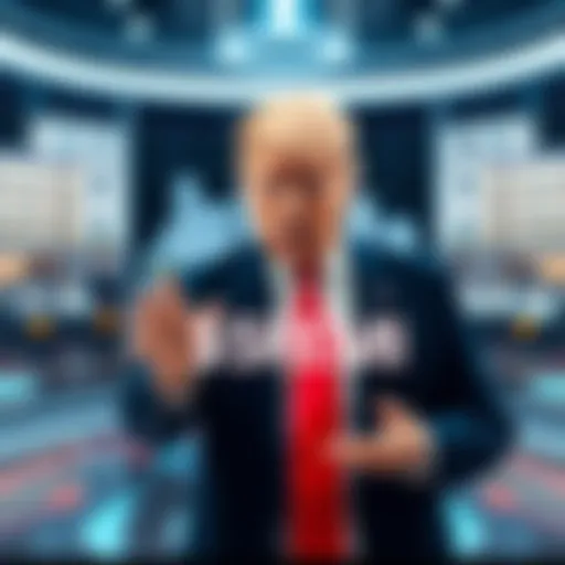 Eric Trump stands with a futuristic screen displaying real estate properties and the $REM token logo.