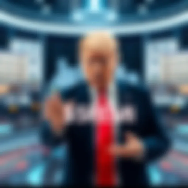 Eric Trump stands with a futuristic screen displaying real estate properties and the $REM token logo.