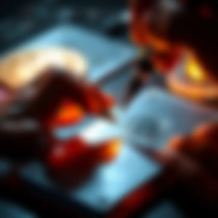 A person using a scribe pen to etch a cryptocurrency seed phrase onto a metal plate