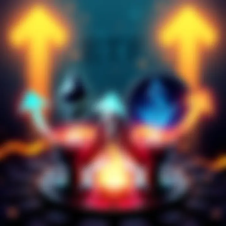 Illustration of Ethereum and Solana logos with arrows indicating growth and investment opportunities for staking ETFs