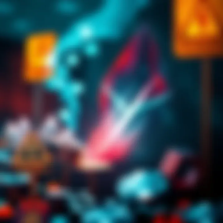 ETH Staking and Slashing Risks A visual representation of Ethereum staking, highlighting the concept of slashing with warning signs and staked funds at risk