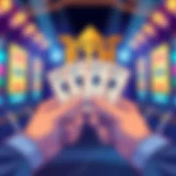 Illustration of hands holding multiple ETH tickets with a prize symbol in the background