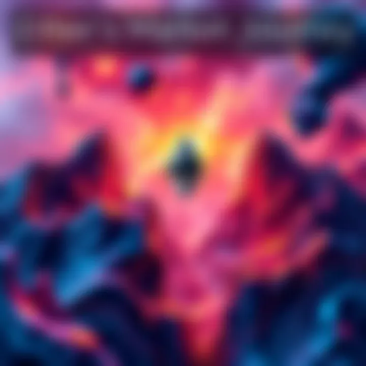 Ether's Market Journey An abstract representation of Ether's fluctuations, showcasing peaks and troughs alongside symbols of trading and manipulation.