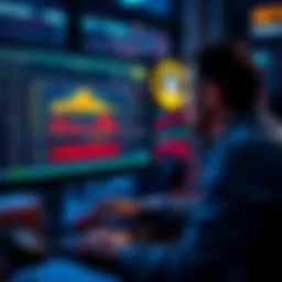 A person analyzing data on a computer screen showing Ether rewards and staking options