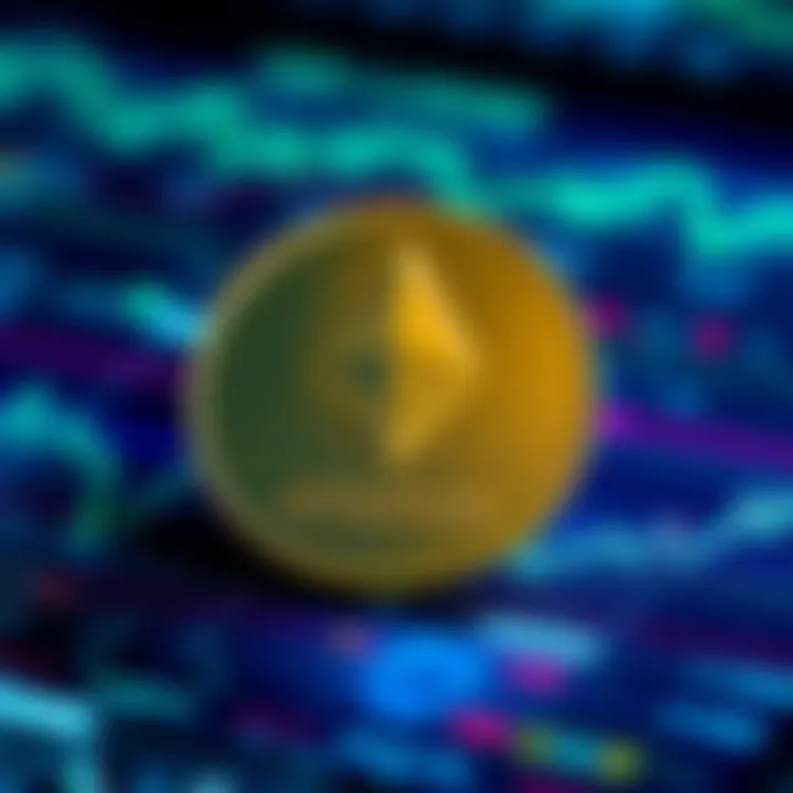 A close-up of an Ethereum coin in a digital setting, symbolizing its role in the cryptocurrency market