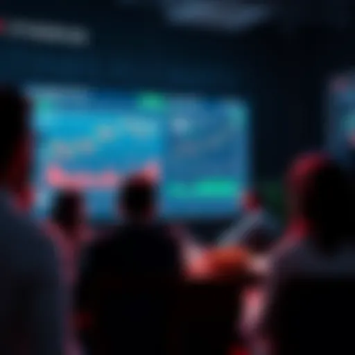 People engaging in a discussion about Ethereum with charts and news displayed on a screen