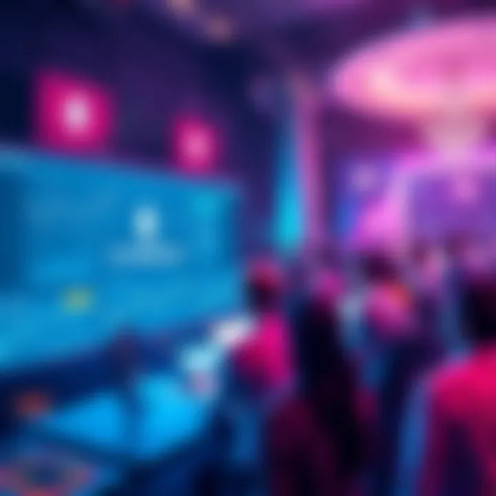 A vibrant forum scene with people discussing Ethereum news and trends, showcasing various charts and messages.