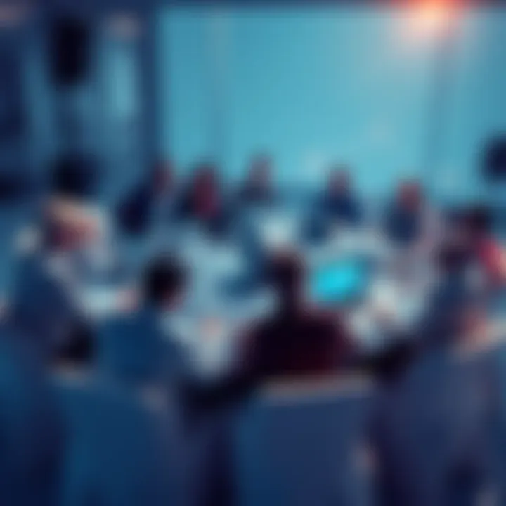 A group of people discussing Ethereum topics at a round table with laptops and notebooks