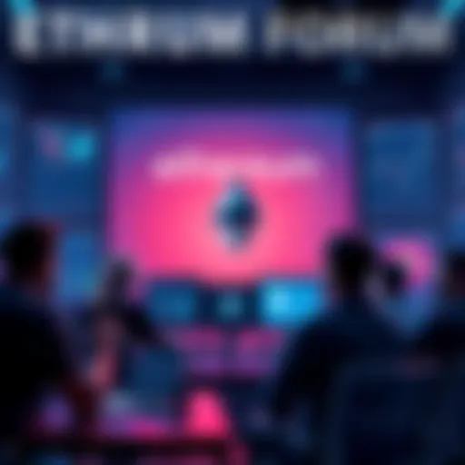 A group of people chatting online about Ethereum and related topics, with charts and news articles displayed on screens.