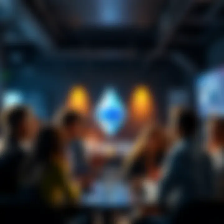 A group of people chatting about Ethereum, discussing cryptocurrency prices and events in a lively setting.