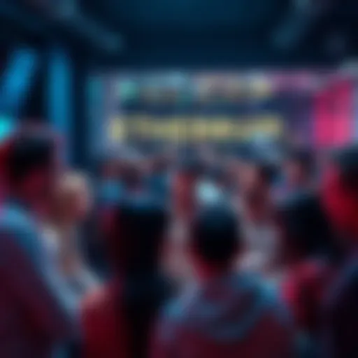 A group of diverse people sharing ideas about Ethereum in a lively discussion setting.