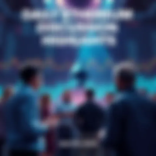 A group of people engaging in conversation about Ethereum, discussing prices and updates, with charts and graphs in the background.