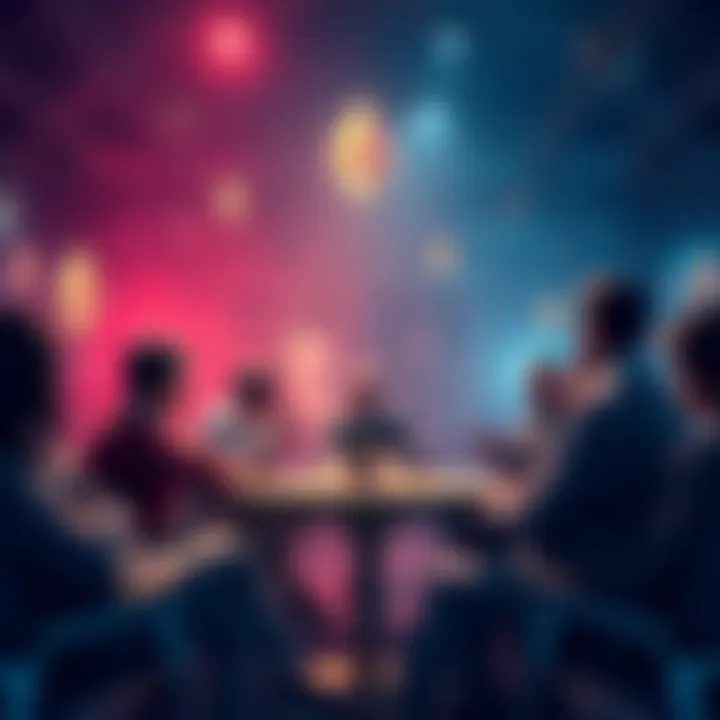 A vibrant gathering of Ethereum enthusiasts discussing blockchain trends and events